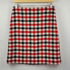 Talbots Mini Check Plaid Wool Blend Skirt Cream, Black & Red Size 6